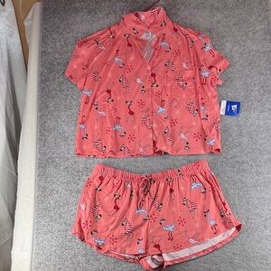NWT Way To Celebrate Patriotic Pajama Set Shorts Button Shirt Flamingos Womens L